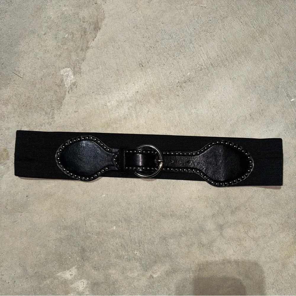 Black Wide Belt with Studded Detail elastic stretchy